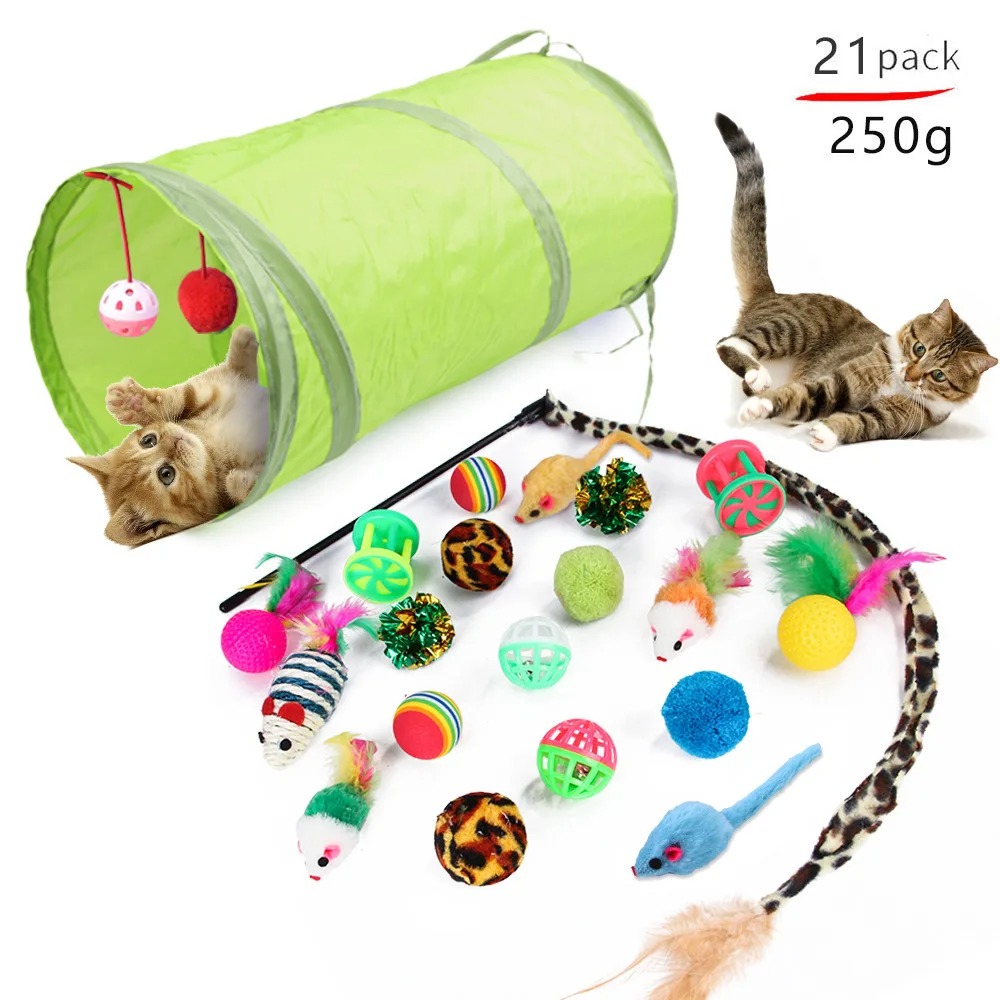 Catnip Interactive Plush Mouse - Langeweile-Abwehr Interaktives Katzenspielzeug-Set: Federstab, Plüschmaus, Glockenball,