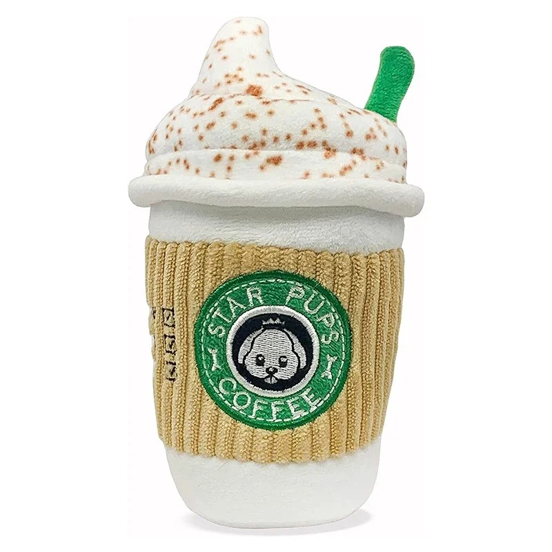 Interactive Squeaky Plush Dog Toy - Zahnschleifspielzeug für Hunde, Plüschspielzeug in Latte-Form,