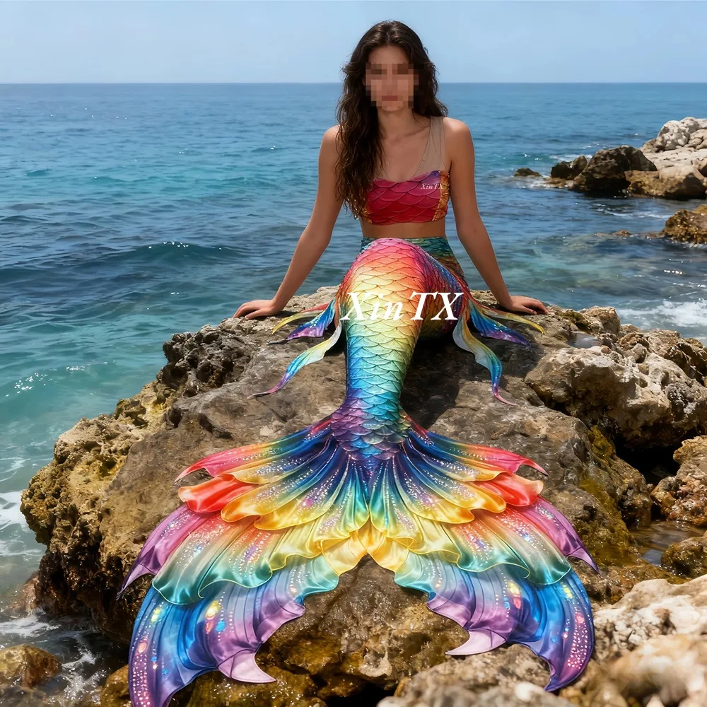 Aquarium - Meerjungfrauen-Schwanz, regenbogenfarben, großer Badeanzug für Damen,