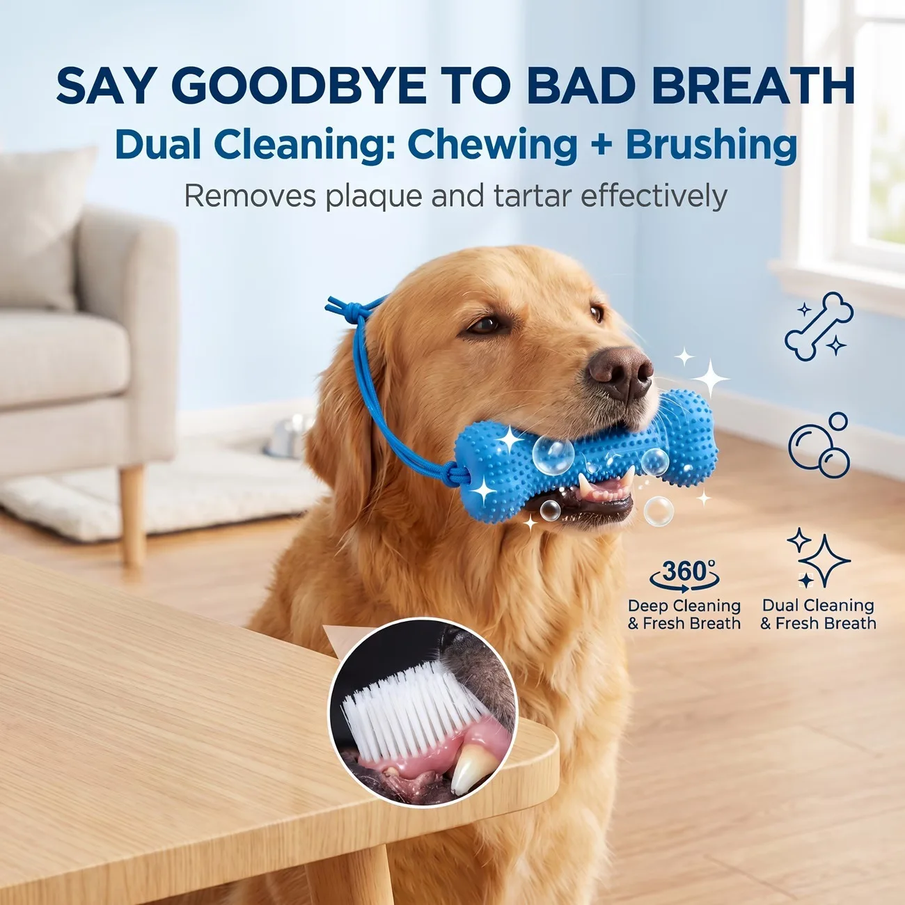 Teeth Cleaning Dog Chew Bone - Wiederverwendbares Hundekauspielzeug, Gummi-Knochen, Dual-Action-Zahnpflege, Zähneputzen, Langlebiges